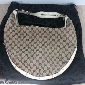 Gucci Biba Monogram Canvas and Beige and Cream Hobo Bag